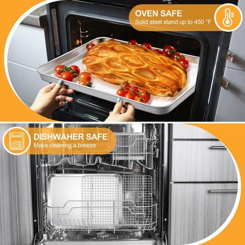 E-far flat-bottom design promotes even heat distribution in the oven.