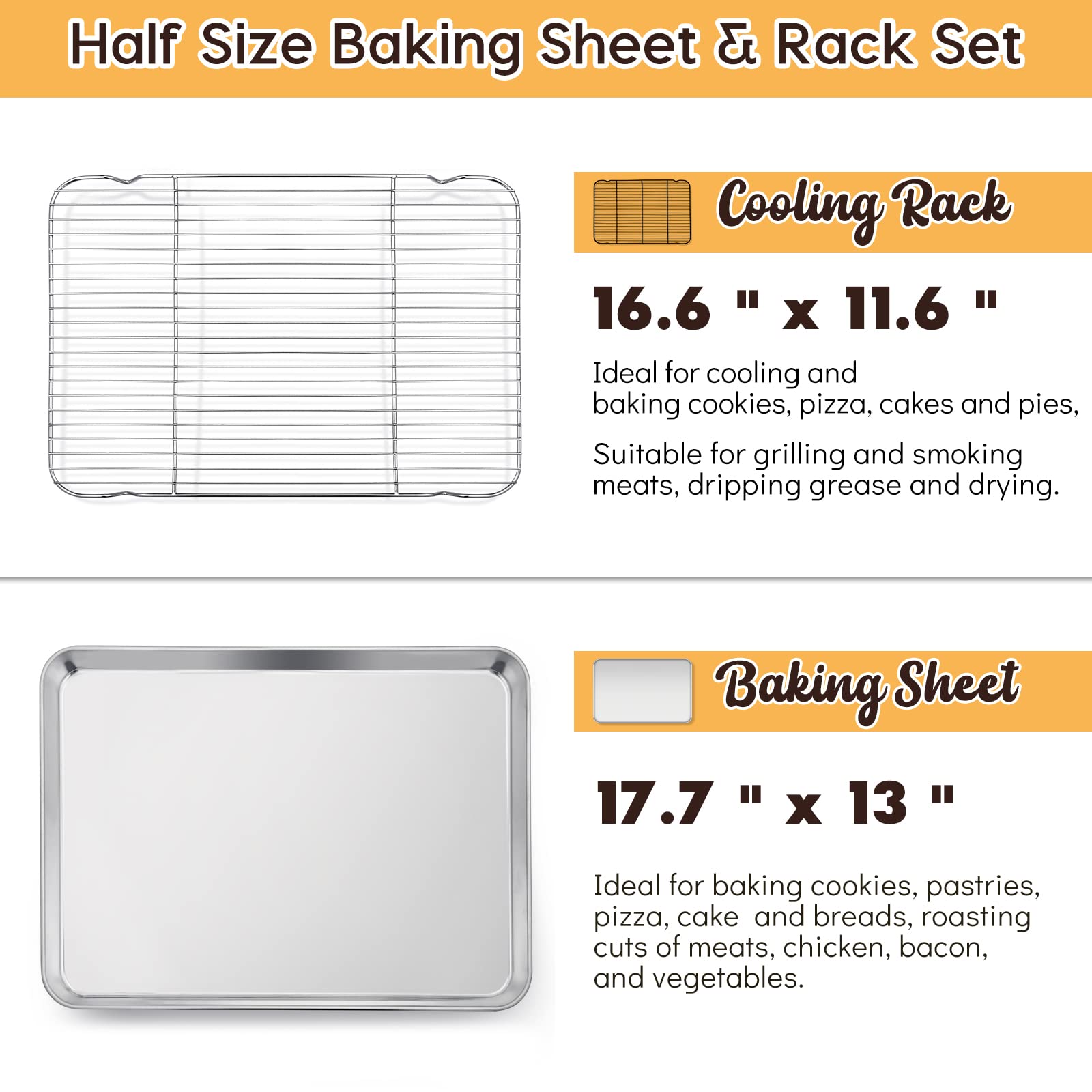 E-far half-sheet baking pan delivering even browning for cookies and veggies.