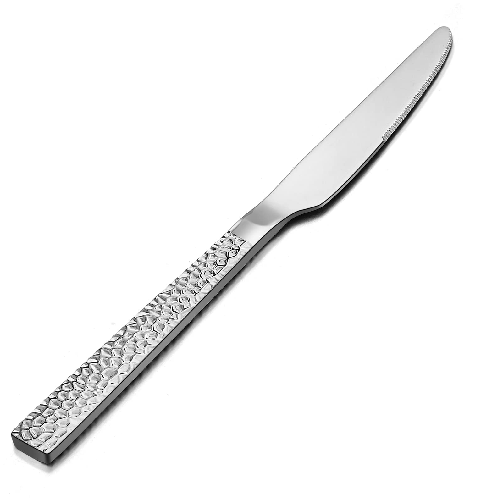 E-far hammered dinner knife with square edge for modern table setting