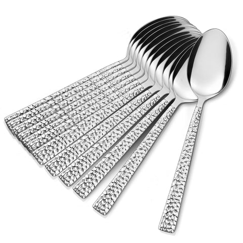 E-far hammered dinner spoons set of 12 with mirror finish for daily meals.