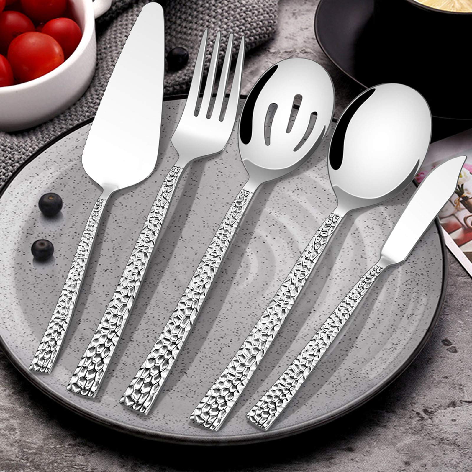 E-far hammered serving utensils serving fork for sturdy service at gatherings