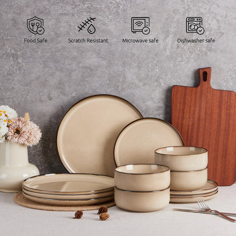 Microwave and dishwasher-safe E-far dinnerware for easy cleanup.