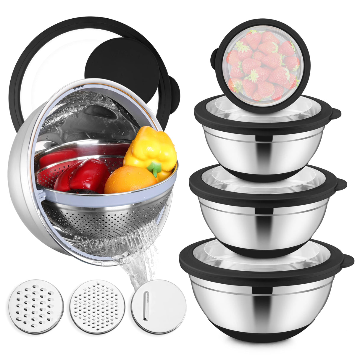 E-far mixing bowls with lids for organized prep and storage