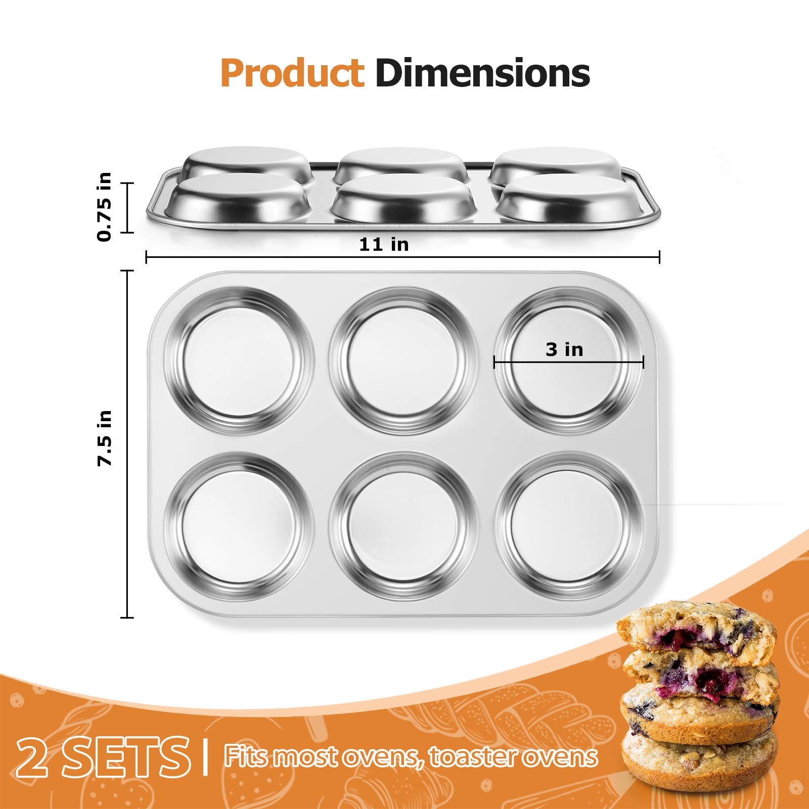 E-far Muffin Top Pan 2-pack provides extra capacity for family batches.