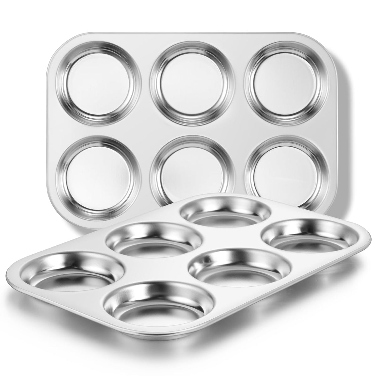 E-far Muffin Top Pan 6-cavity stainless steel for even baking and crispy edges.