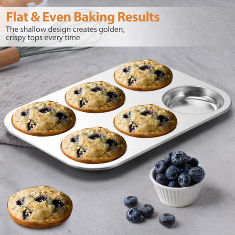 E-far Muffin Top Pan dishwasher-safe for quick cleanup after baking.