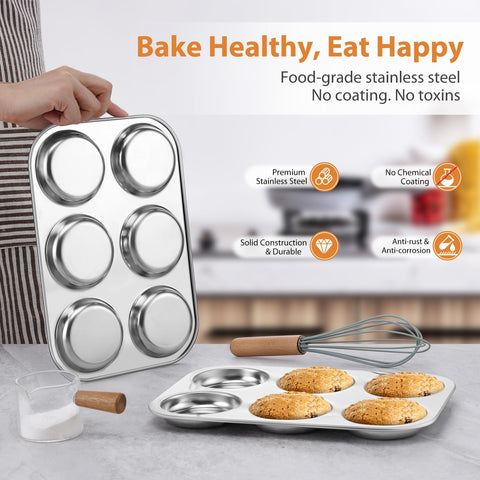 E-far Muffin Top Pan even heating across all six cups for uniform tops.