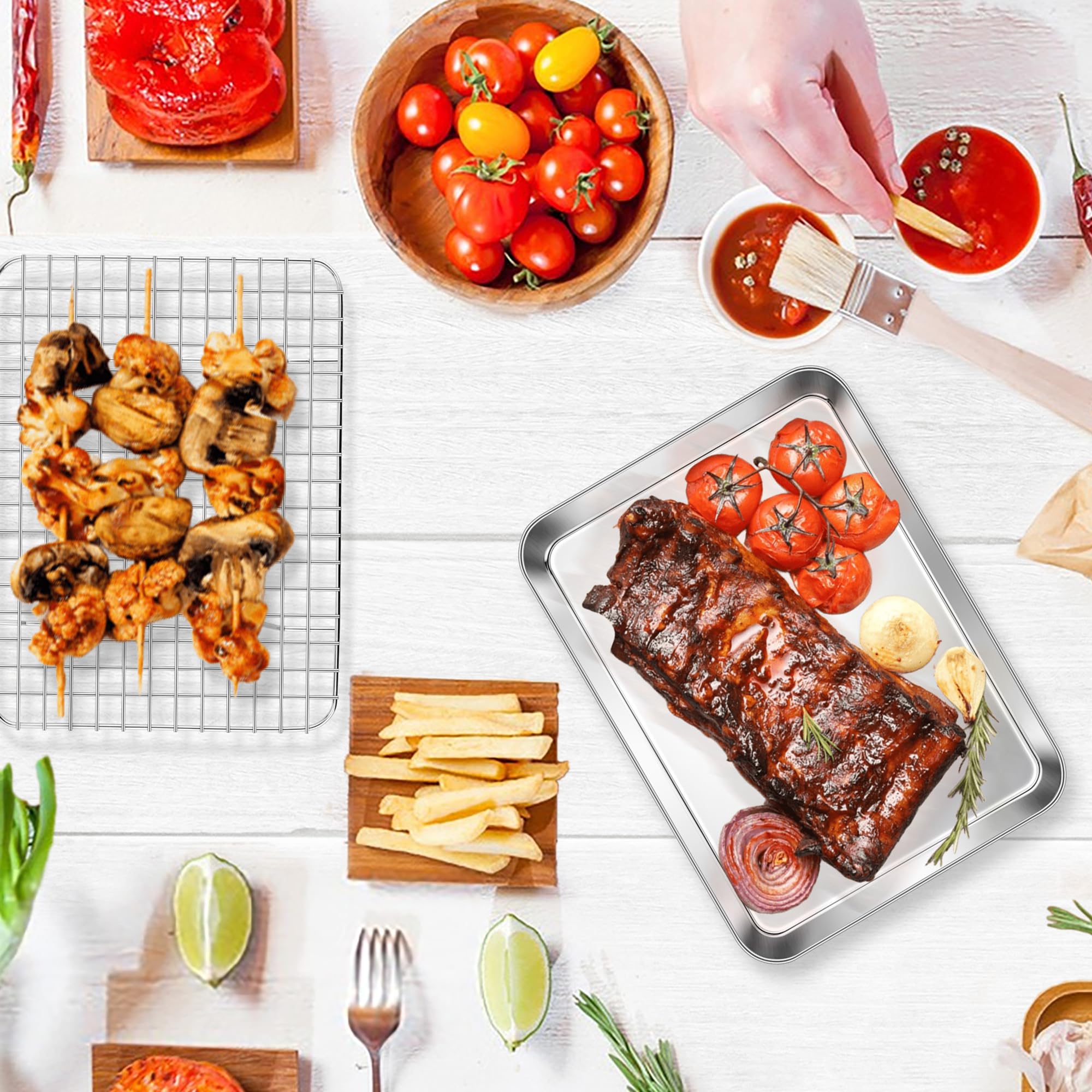 E-far toaster oven-friendly tray set saves space in small kitchens.