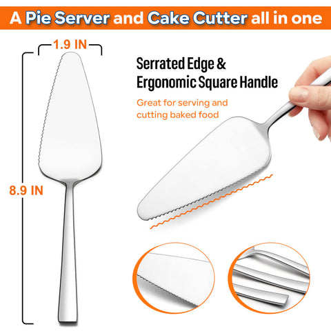 E-far pie server with serrated edge for cleanly cutting baked goods
