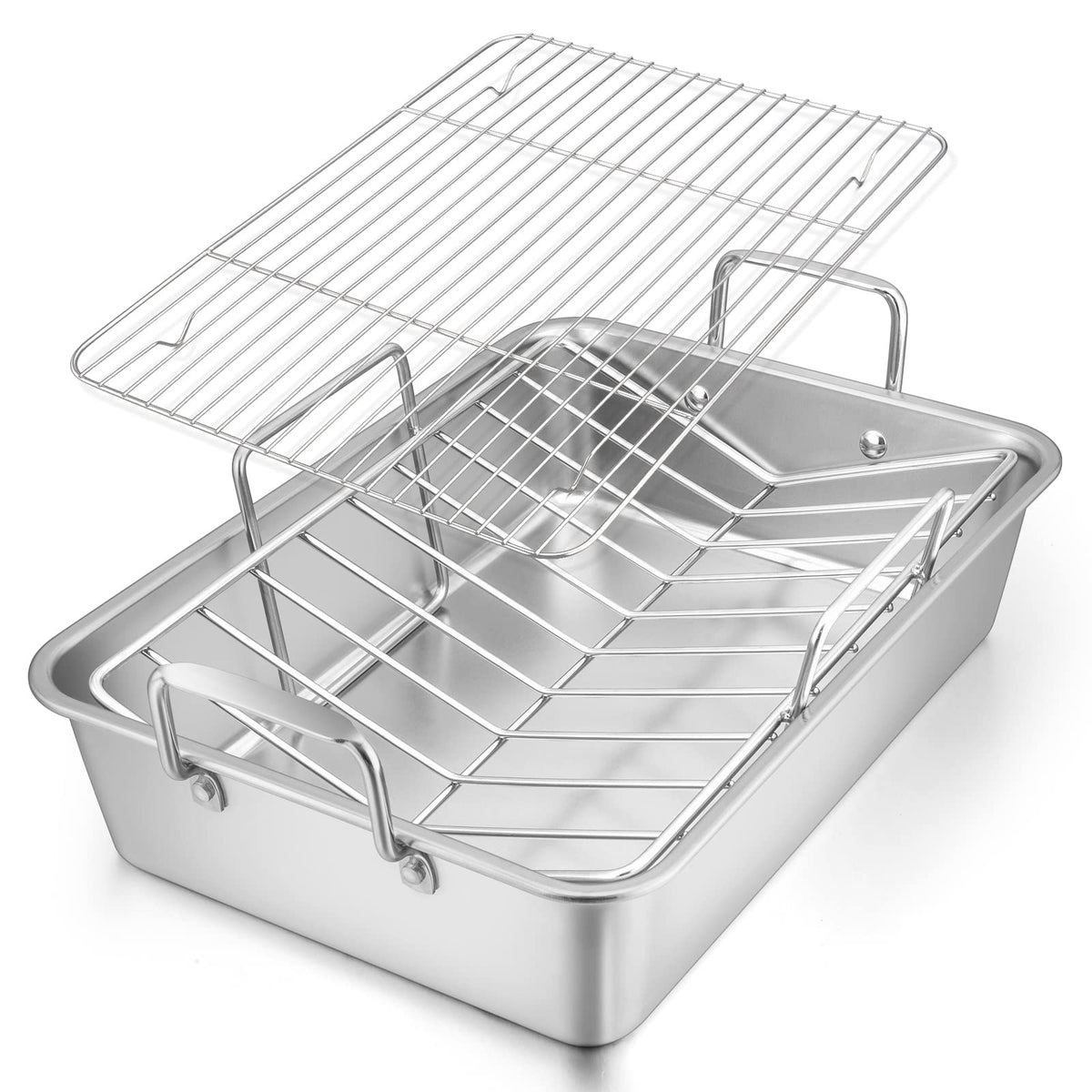 E-far roasting pan 16x11.5 inches in stainless steel for even roasting results.