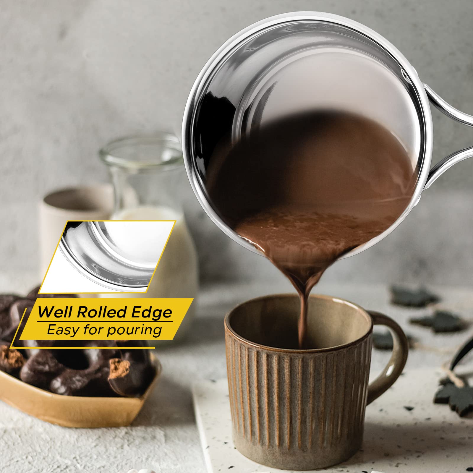 E-far mirror-polished exterior with matte interior adds kitchen style