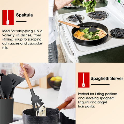 E-far spaghetti server with gray silicone tips, lift pasta easily