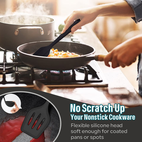 E-far silicone slotted spoon glides through food without sticking.