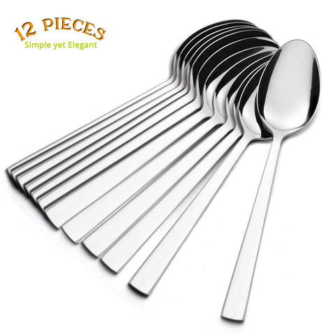 Square-edge E-far spoon design for a modern table setting.