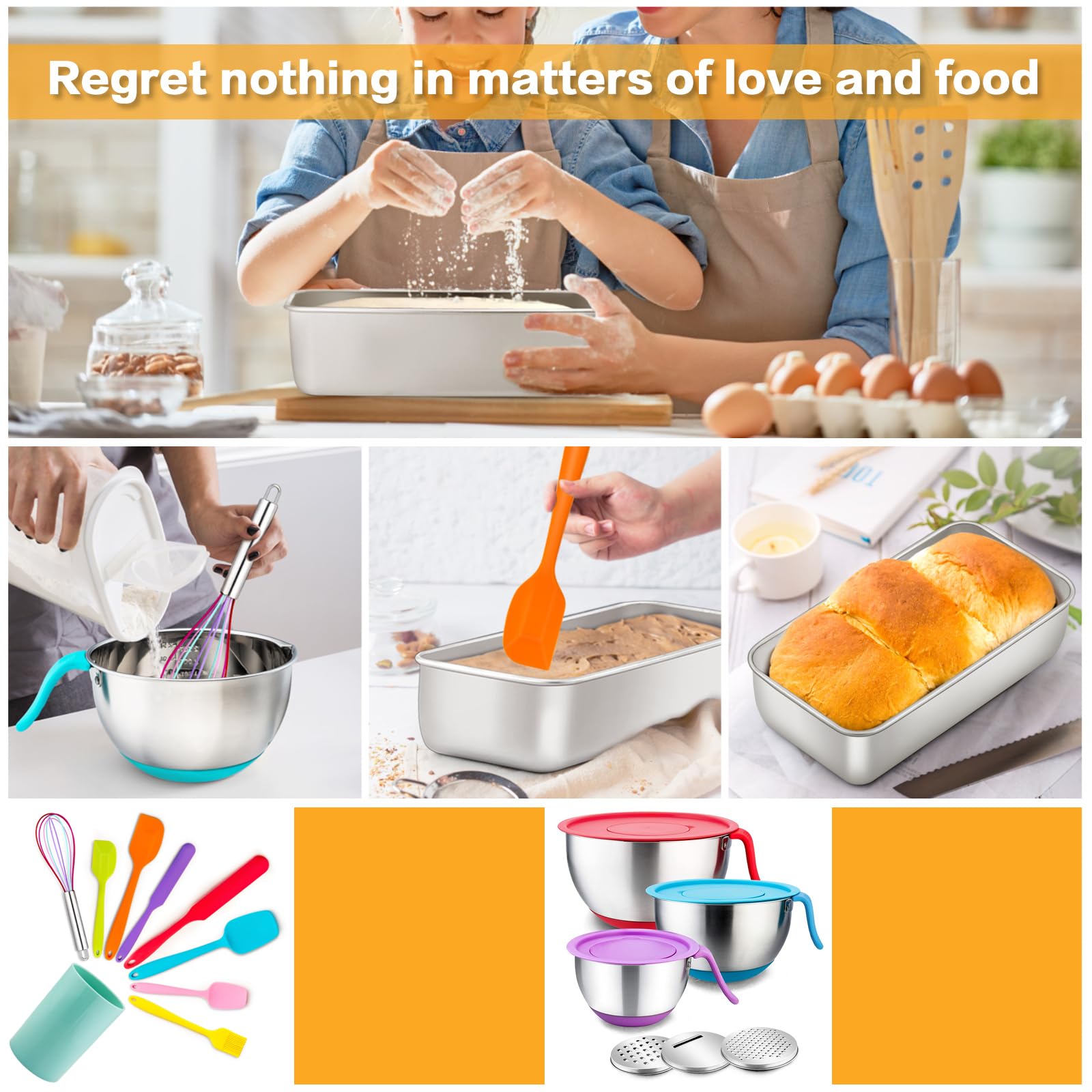 E-far stackable loaf pans neatly organized in a small kitchen