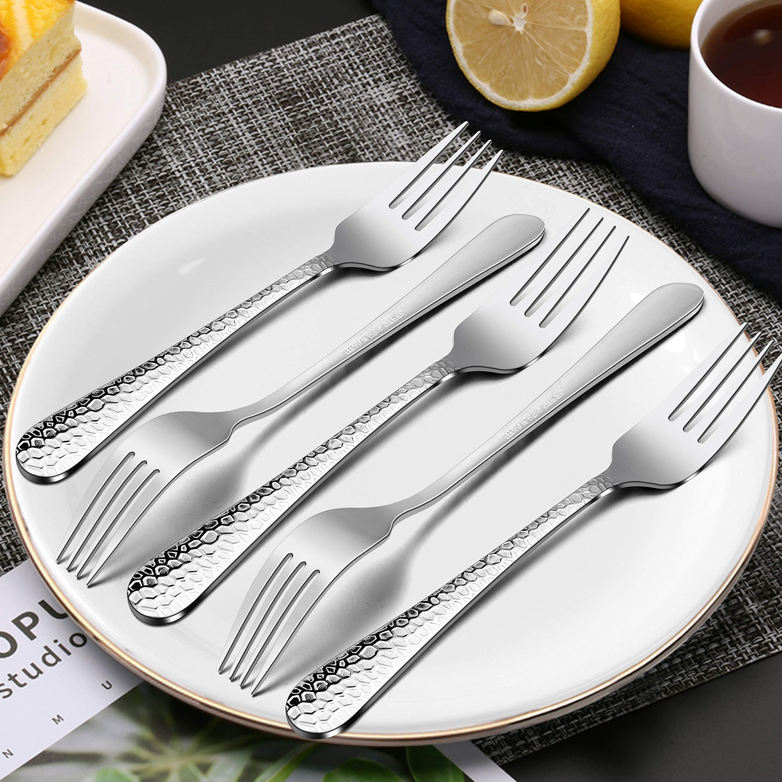 E-far stainless steel dinner forks round edge polished finish for safe, smooth eating