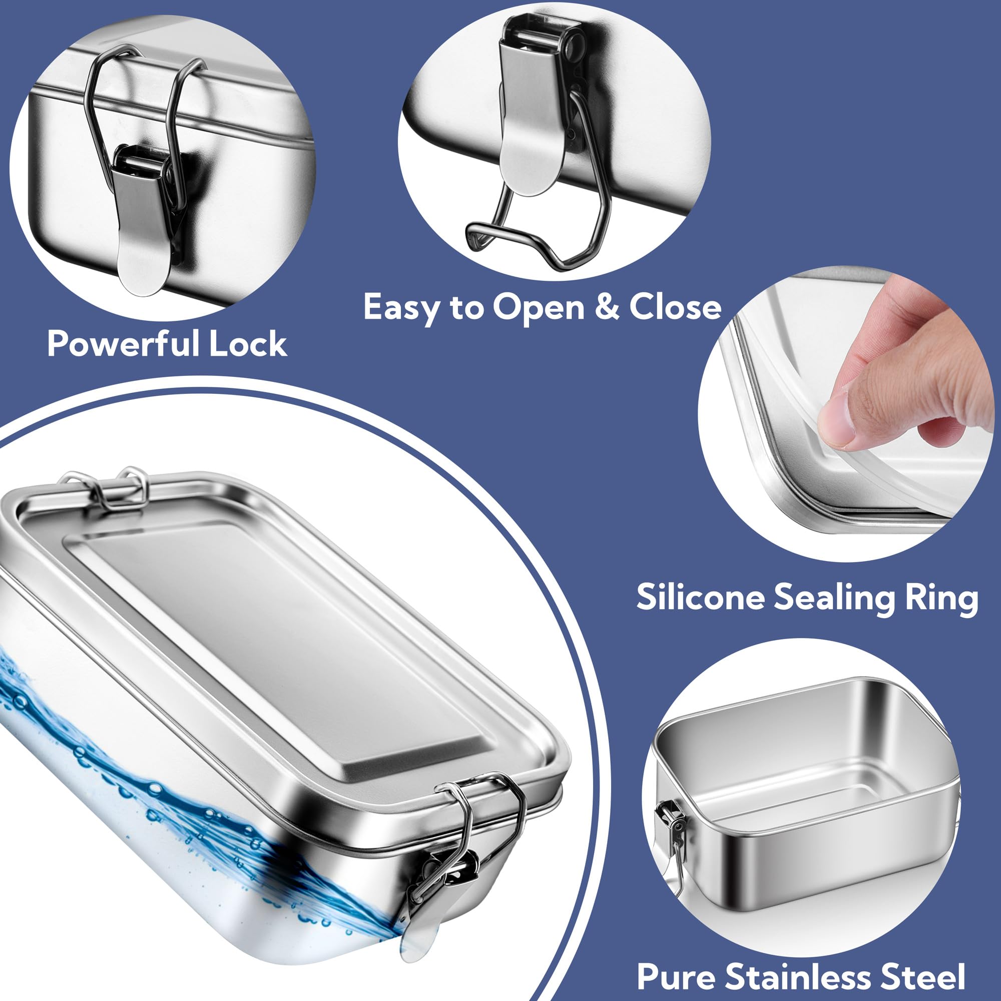 E-far stainless steel lunchbox resists rust for repeated daily use.