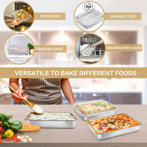 E-far stainless steel rectangular pan with brushed finish for durable everyday use.