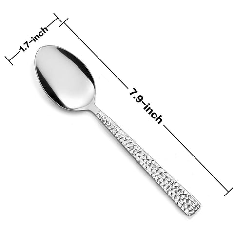 E-far 18-0 stainless steel spoons with hammered texture, sturdy and long-lasting.
