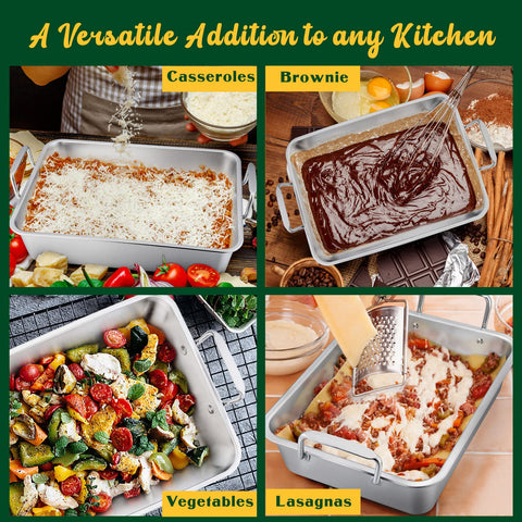 E-far three-quarter-inch deep sides help contain juices during cooking.