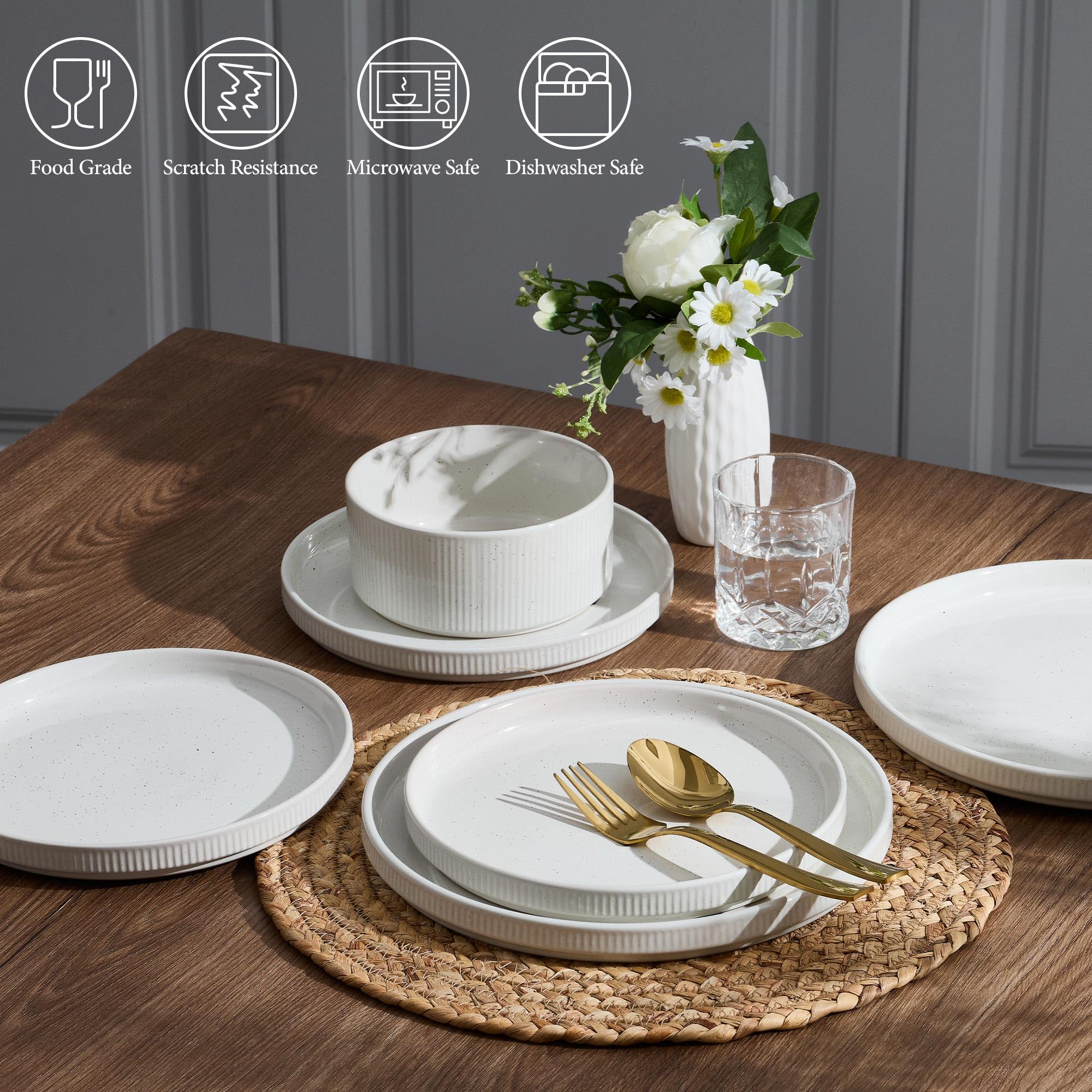 E-far vertical ribbed edge design offers a secure grip and modern table look.