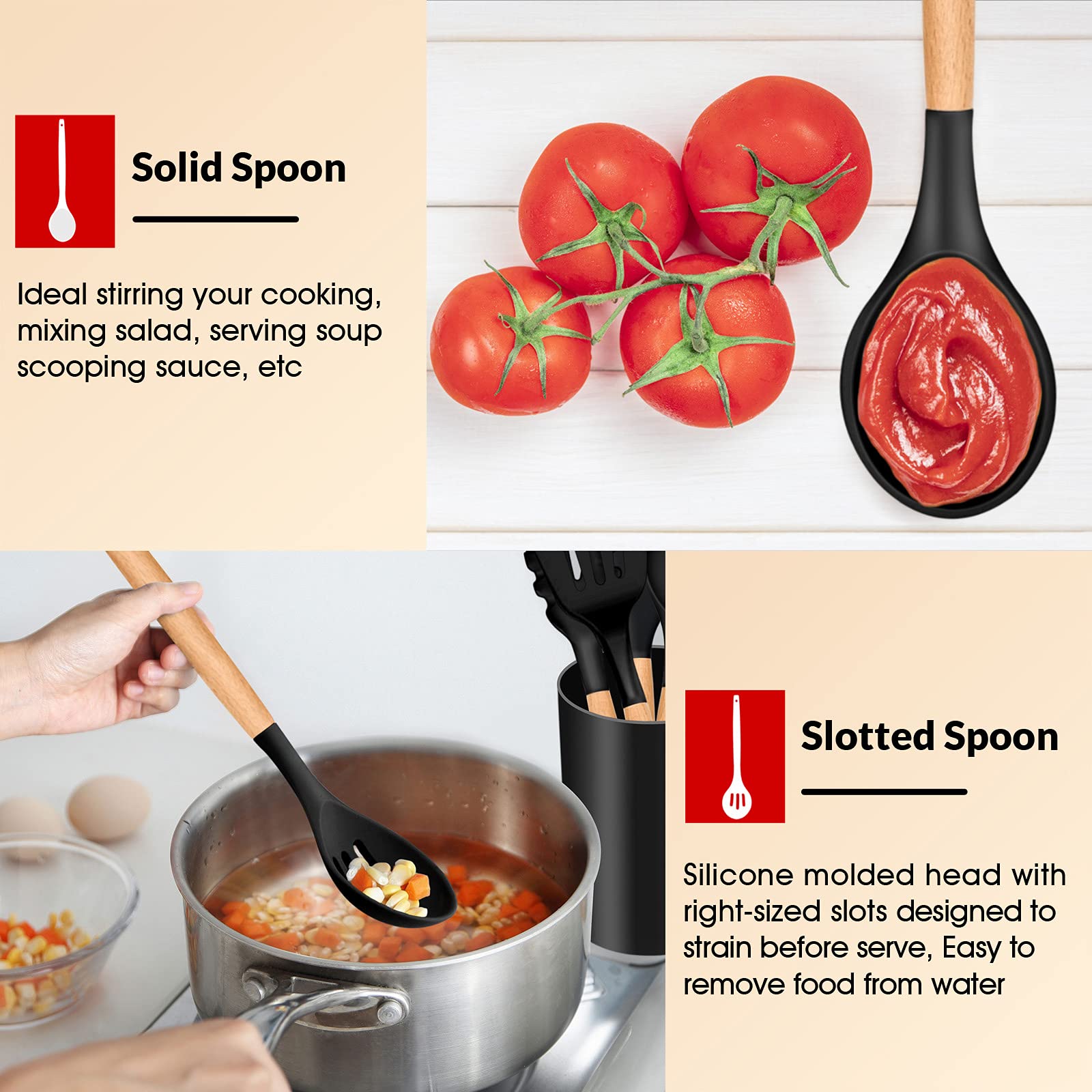 E-far wooden-handle design offers comfortable grip and durability.