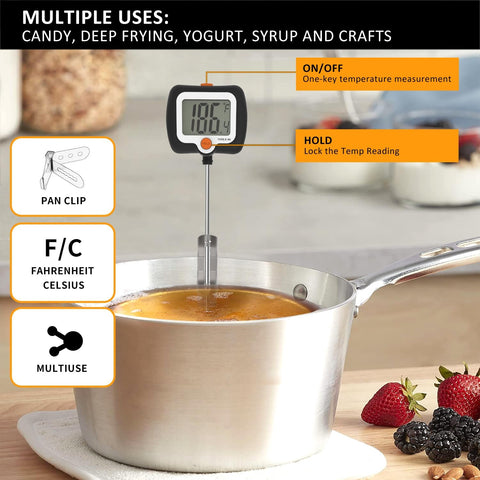 Efengcook candy making thermometer in use during candy preparation.