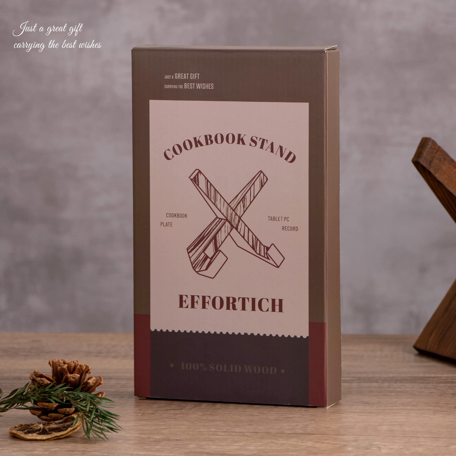 EFFORTICH cookbook stand farmhouse decor integrates with warm kitchen aesthetics.