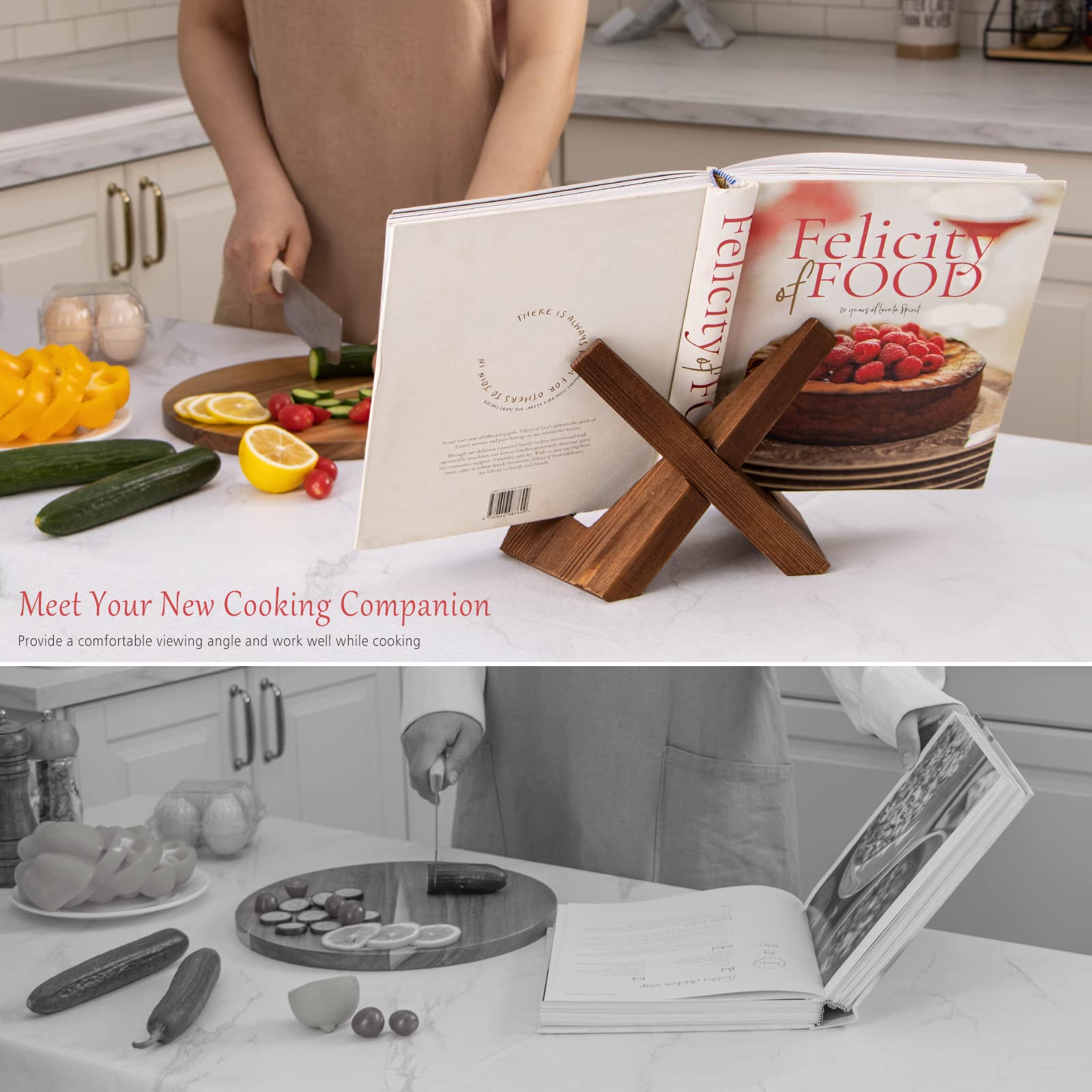 EFFORTICH cookbook stand side view shows compact profile ideal for small countertops.