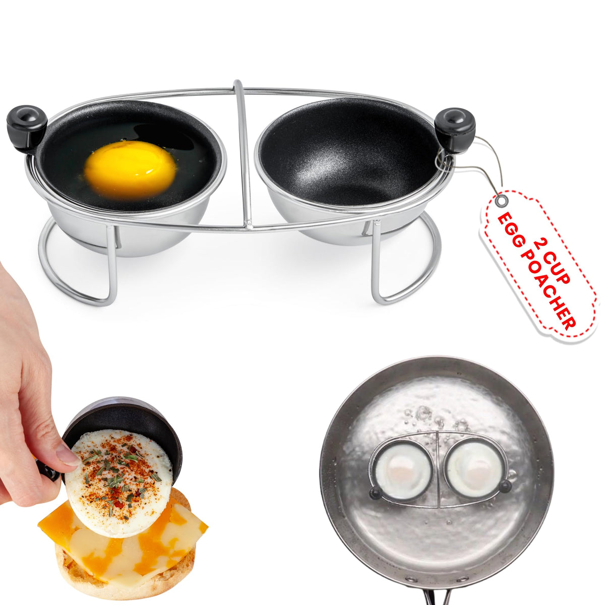 Eggssentials egg poacher insert in stainless steel with 6-25 inch rack for easy poaching