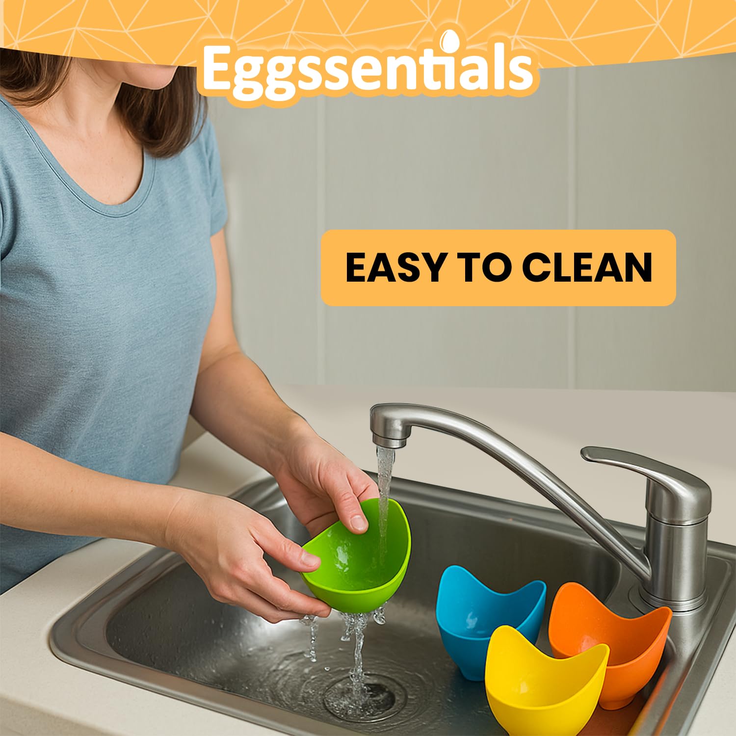 Eggssentials microwave-ready cups for fast poached eggs in minutes.