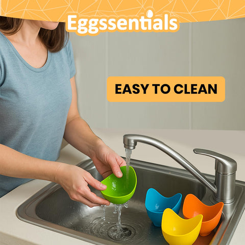 Eggssentials microwave-ready cups for fast poached eggs in minutes.
