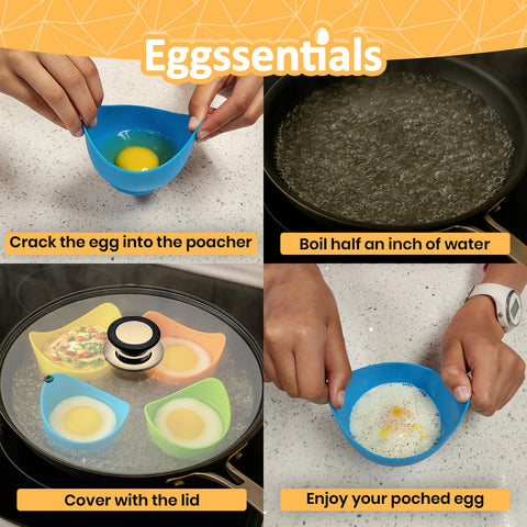 Eggssentials poached egg cups stacked for compact kitchen storage.