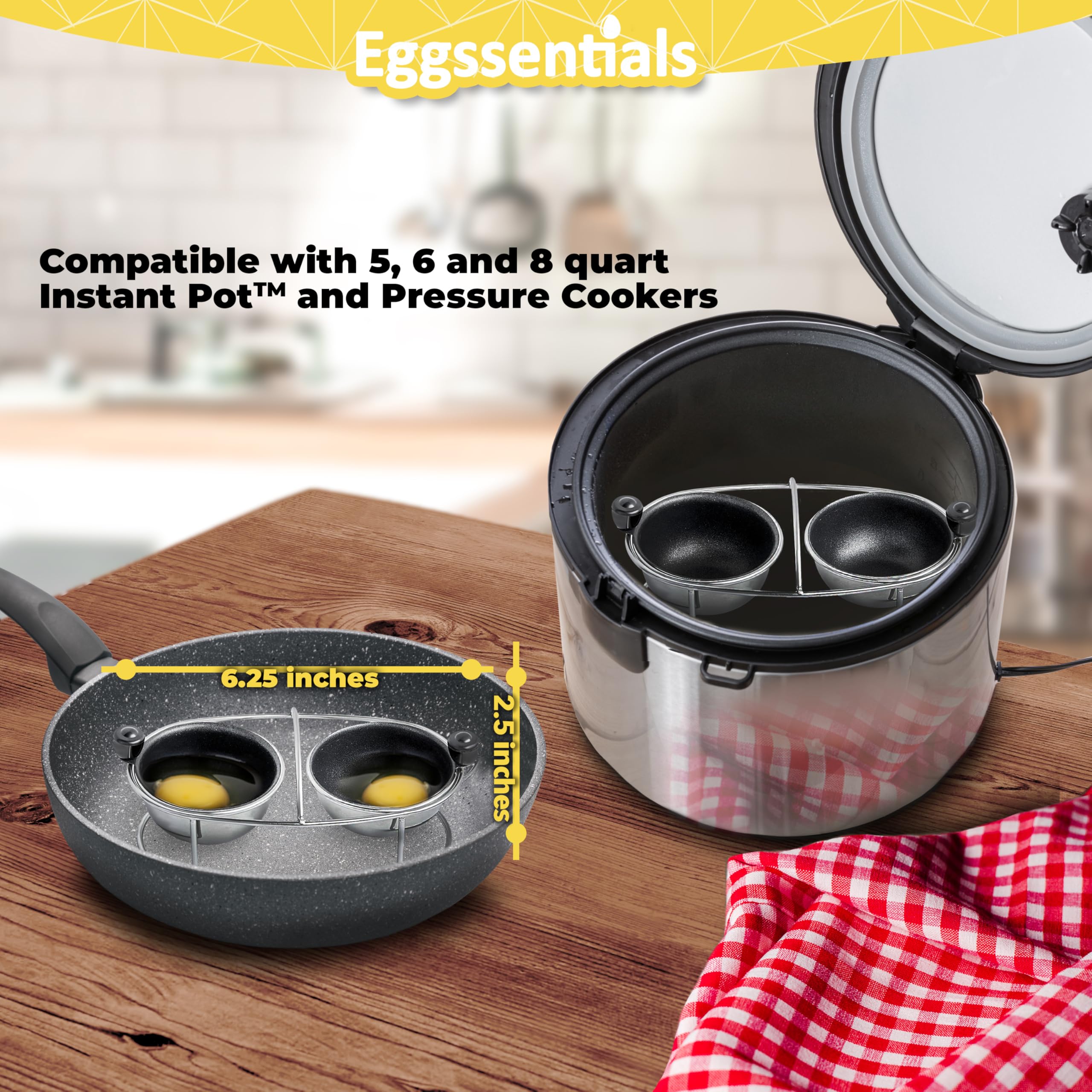 Eggssentials poaching cups in stainless steel enabling nonstick release and clean poaching