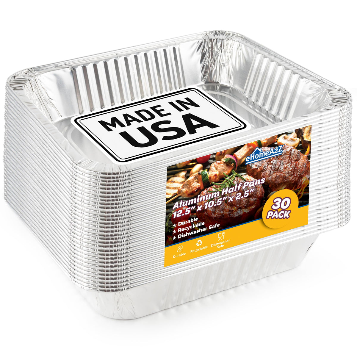 EHOMEA2Z Aluminum Pans front view shows sturdy, oven-ready trays for meal prep.