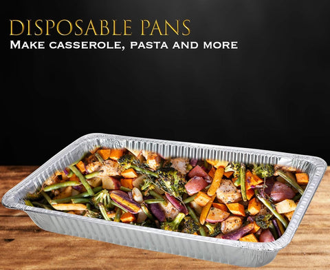 EHOMEA2Z versatile foil pans safe in freezer, oven, and steam table.
