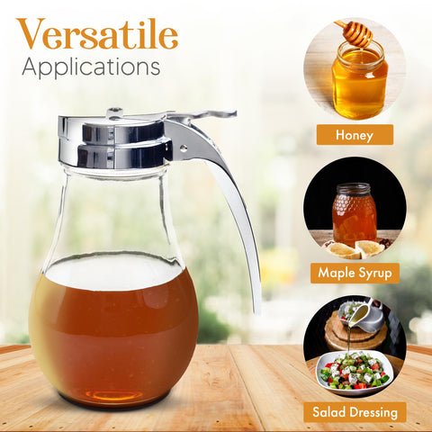 EHOMEA2Z tempered glass jar with dipper for controlled honey drizzle.