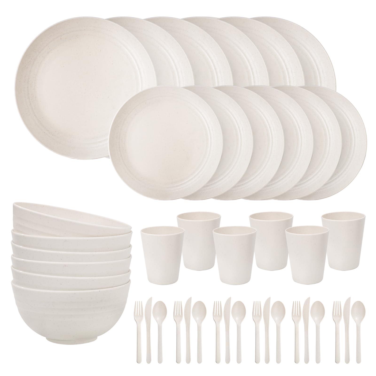 ejonirinjonir EI 42pcs wheat straw dinnerware set dinner plates—durable and food-safe for daily meals.