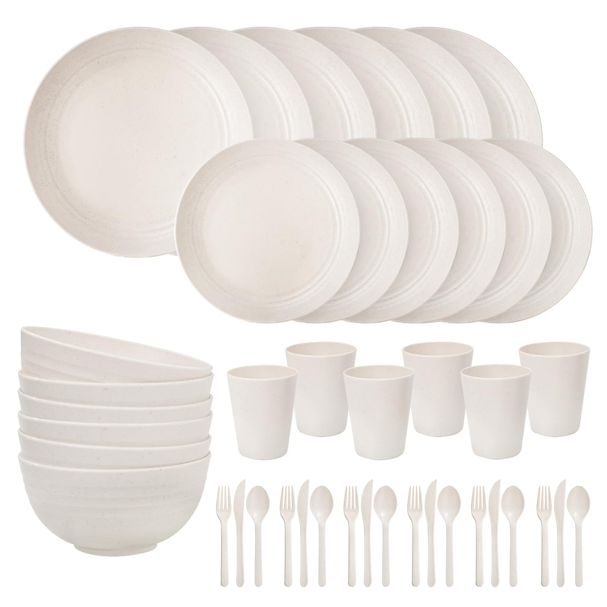 ejonirinjonir EI 42pcs wheat straw dinnerware set dinner plates—durable and food-safe for daily meals.