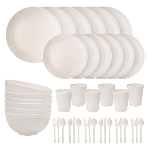 ejonirinjonir EI 42pcs wheat straw dinnerware set dinner plates—durable and food-safe for daily meals.