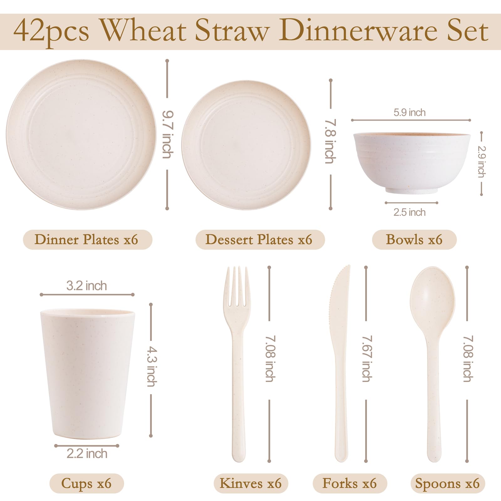 ejonirinjonir EI 42pcs wheat straw dinnerware set dorms—campus-friendly, portable dinnerware.
