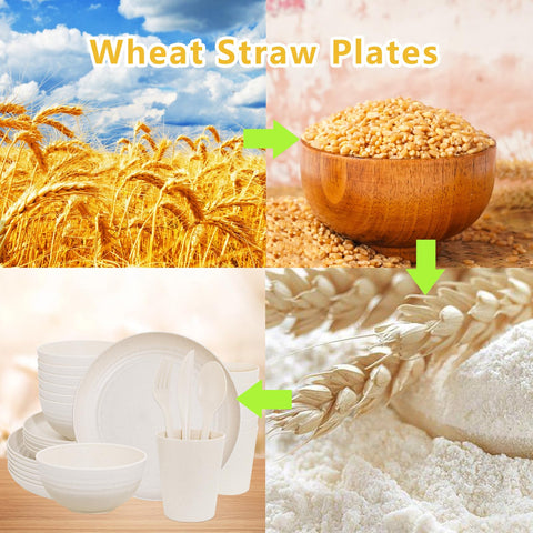 ejonirinjonir EI 42pcs wheat straw dinnerware set utensils—complete cutlery for casual dining and picnics.