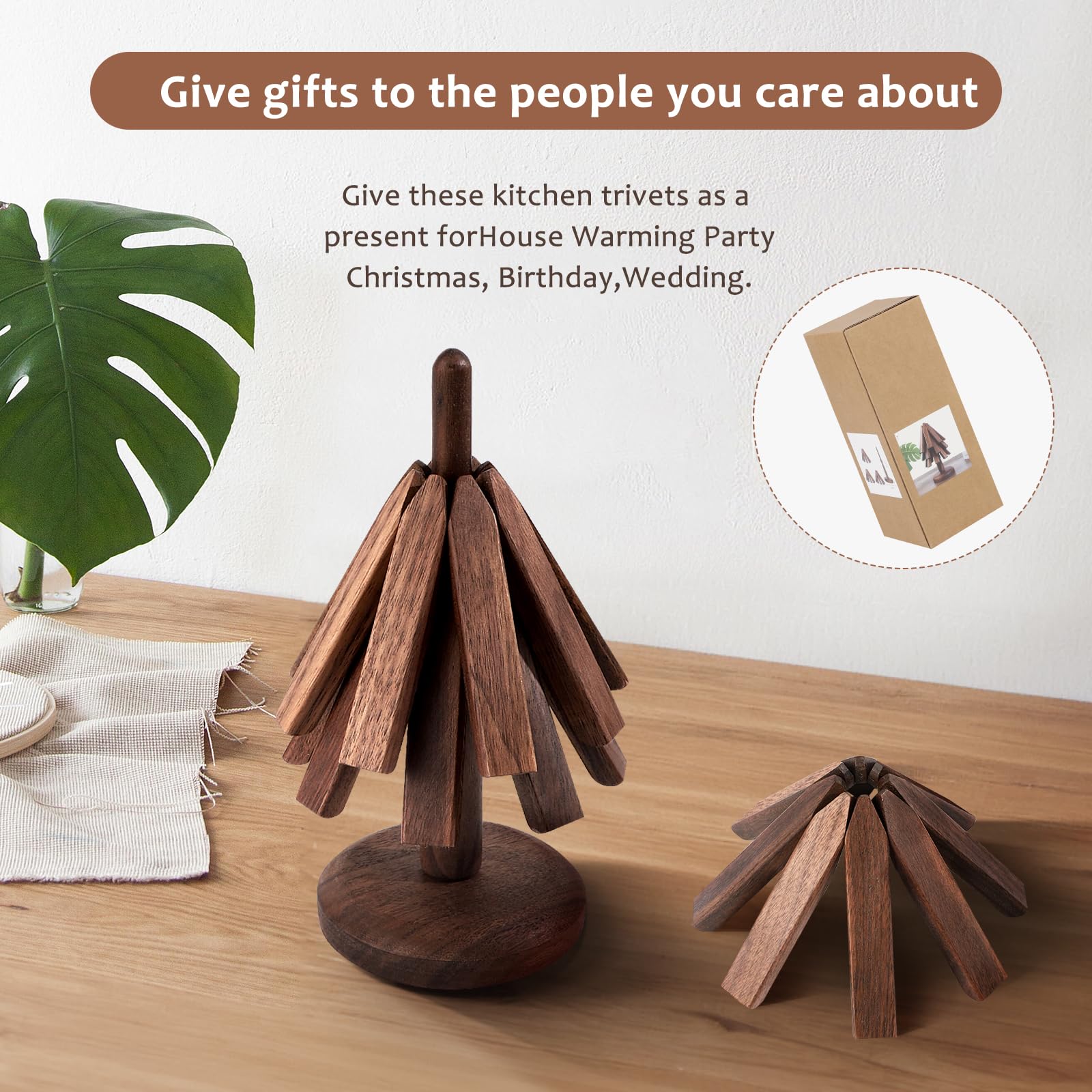 Eight-inch diameter unfoldable trivets provide versatile protection for large pots.