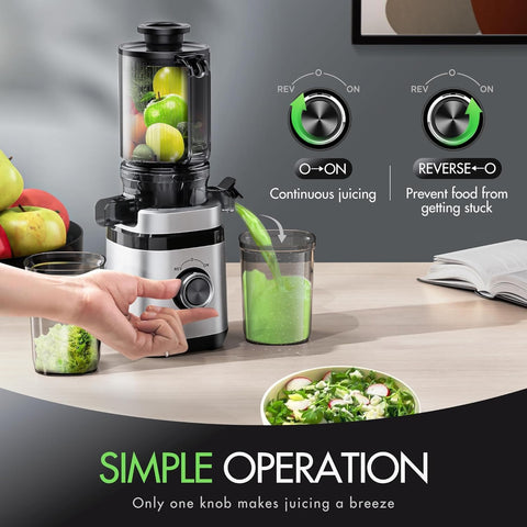 EILKOS juicer 350W motor delivering steady, slow extraction for rich juice