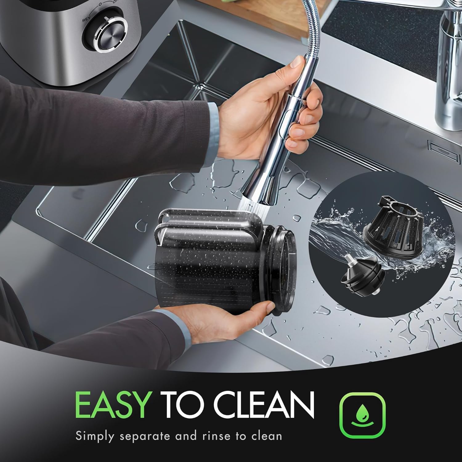 EILKOS juicer with dishwasher-safe, BPA-free parts for easy cleanup