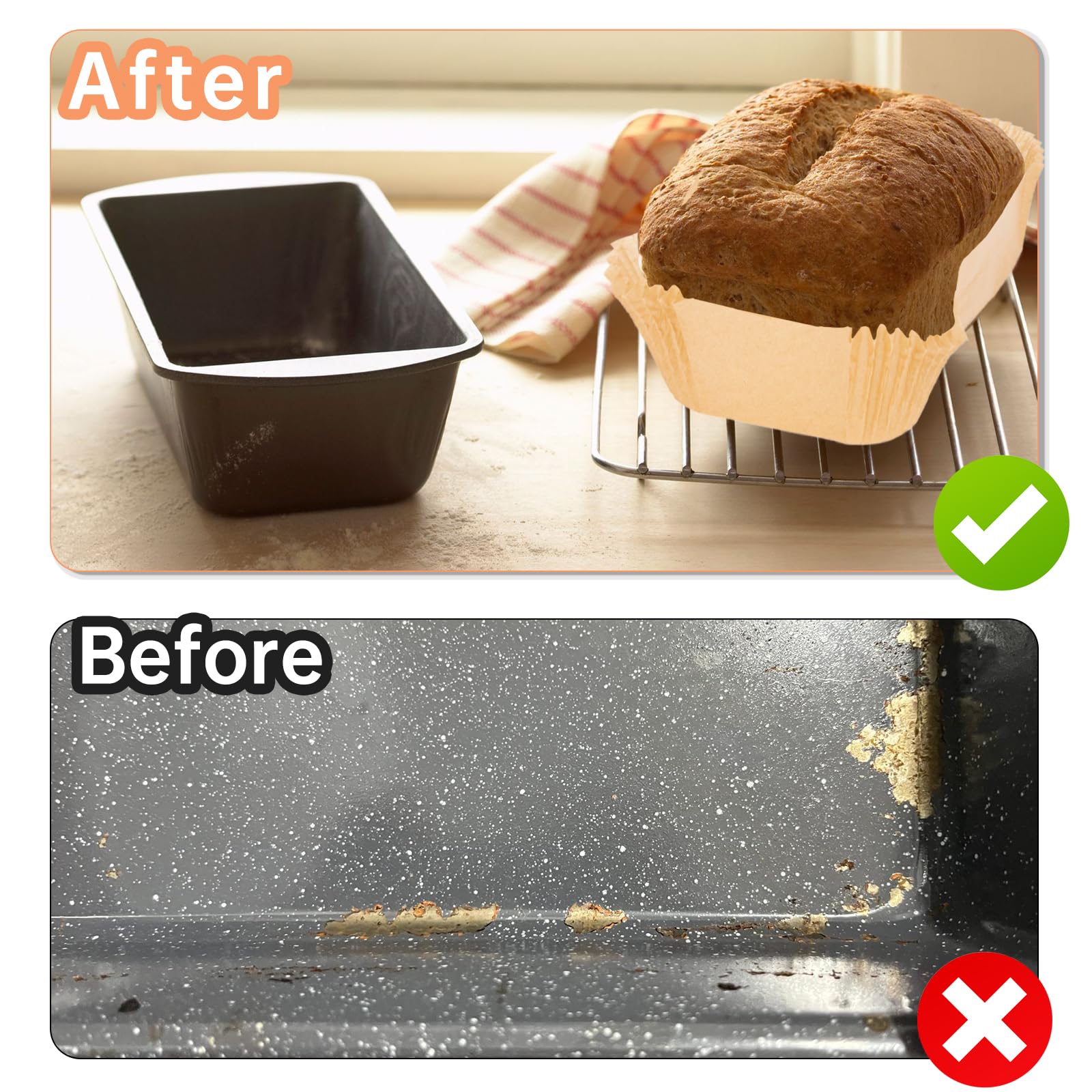 Eiszhjk disposable parchment liners simplify cleanup after daily baking.