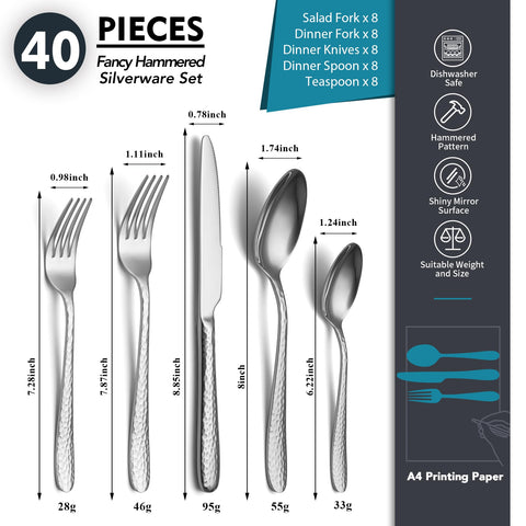EIUBUIE hammered silverware eight-person dinner fork with sturdy grip