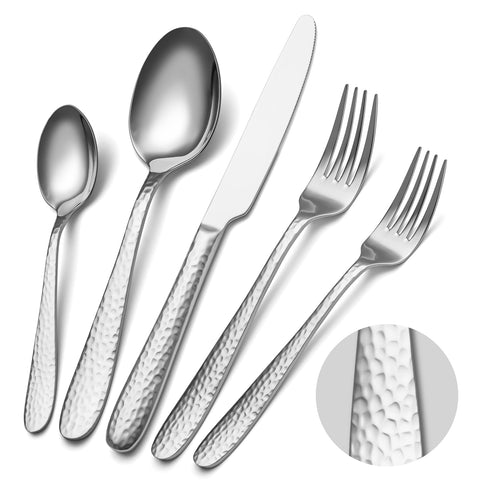 EIUBUIE hammered silverware eight-person dinner knife with sleek mirror finish