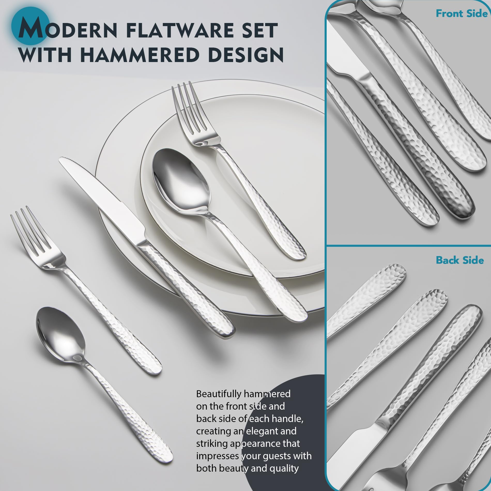 EIUBUIE hammered silverware eight-person salad fork with textured handle