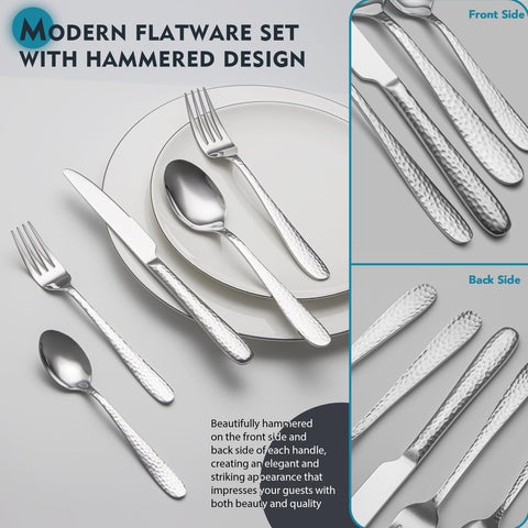 EIUBUIE hammered silverware eight-person salad fork with textured handle